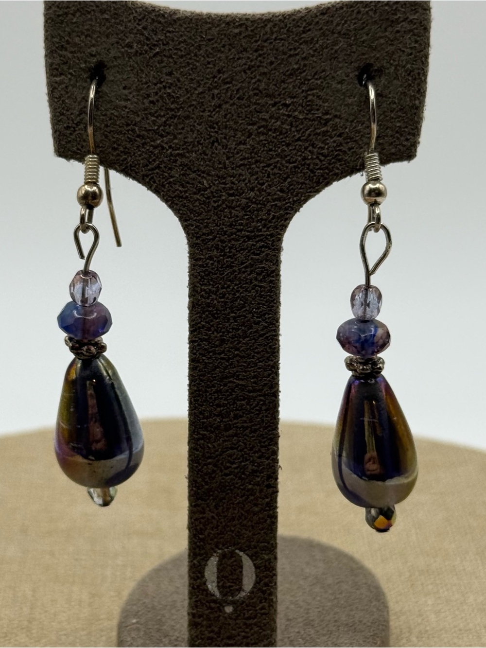 Irregular Teardrop Glass Bead Earrings in Deep Iridescent Purple